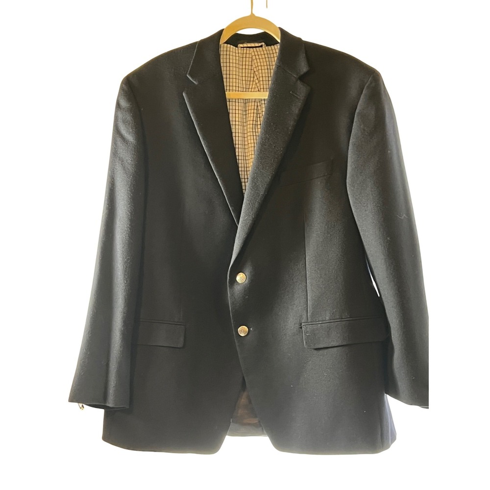Lauren Ralph Lauren‎ Mens 46R Navy Blue 100% Wool Blazer Silver Crest Buttons
